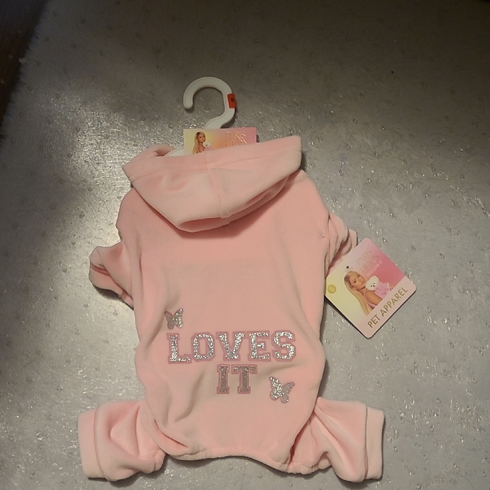 PARIS HILTON Pink Pet Hoodie Pajamas with Glitter Text